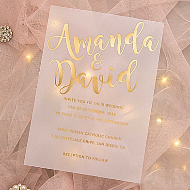 Chic Vellum Rose Gold Foil Wedding Invitation